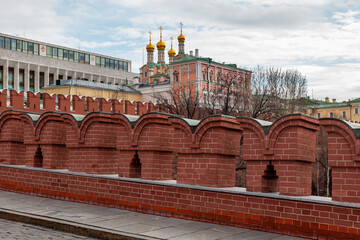 Fototapeta na wymiar Moscow, Russia April 19, 2022. City view with wall of the Moscow Kremlin