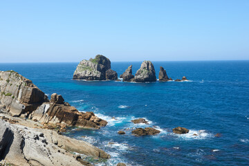 Various rock formations on cliffs in northern Spain