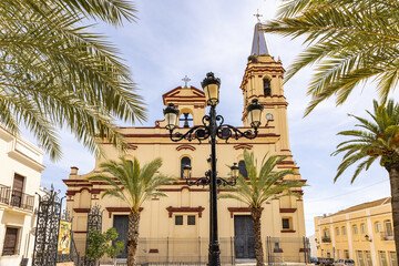 Obraz premium Facade of the parish church of San Antonio Abad in the town of Trigueros, Huelva Province, Andalusia, Spain