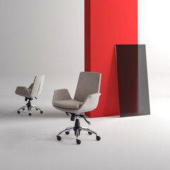 Minimal interior with office chairs. 3D rendering