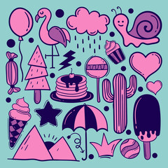 Set of cute hand drawn doodle for kids premium vector