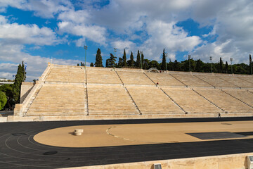 ATHENS, GREECE - DECEMBER 21, 2021: The Panathenaic Stadium also known as Kallimarmaro is a multi...