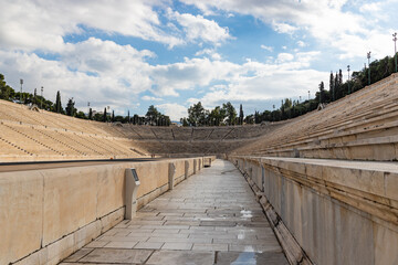 ATHENS, GREECE - DECEMBER 21, 2021: The Panathenaic Stadium also known as Kallimarmaro is a multi...