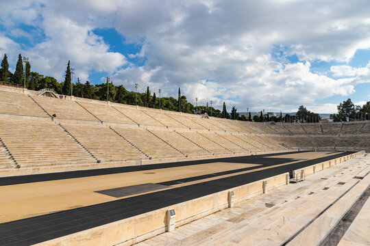 ATHENS, GREECE - DECEMBER 21, 2021: The Panathenaic Stadium also known as Kallimarmaro is a multi purpose stadium in Athens