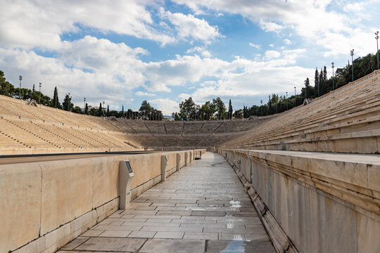 ATHENS, GREECE - DECEMBER 21, 2021: The Panathenaic Stadium also known as Kallimarmaro is a multi purpose stadium in Athens
