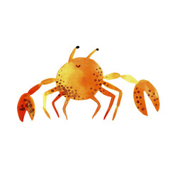 Watercolor crab character, illustration kids comic cartoon.