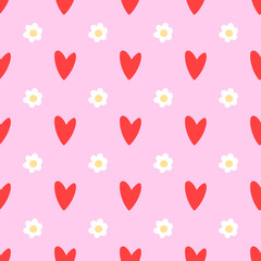 Heart and flower seamless pattern. Love concept Scandinavian style background. Vector illustration for fabric design, gift paper, baby clothes, textiles, cards.