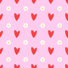 Heart and flower seamless pattern. Love concept Scandinavian style background. Vector illustration for fabric design, gift paper, baby clothes, textiles, cards.