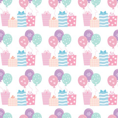 Happy birthday pattern with baloons and gifts