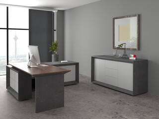 3D render Office Room . Office desks without office chairs