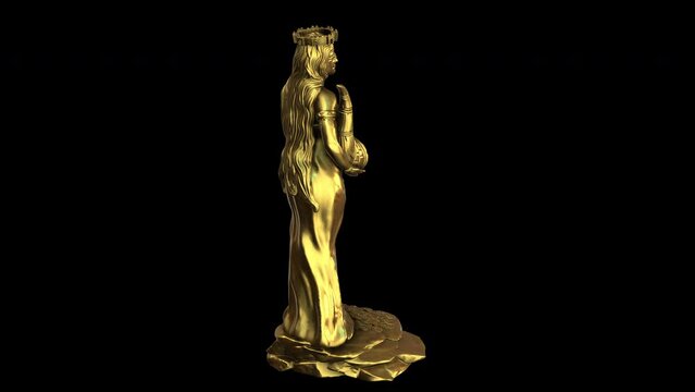 The Goddess of Fortune - rotation loop - 3d animation model on a black background