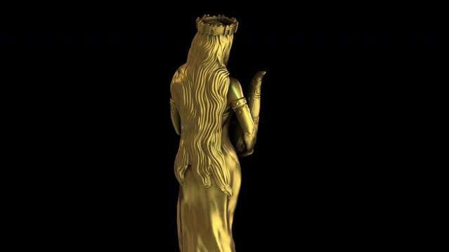 The Goddess of Fortune - rotation zoom-in - 3d animation model on a black background