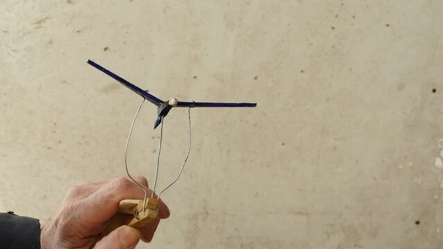 bird flaps its wings mechanical toy on a clothespin