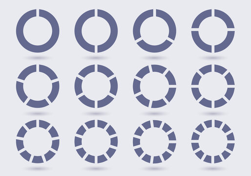 Circle chart section segments set vector diagram segments pie template. Circle segments set. Various number of sectors divide the circle on equal parts. From 1 to 12. Pie chart set. Diagram collection