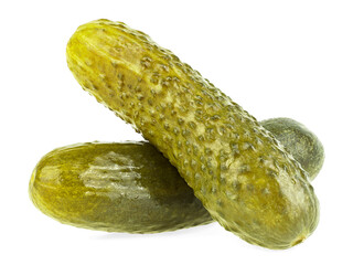 Canned cucumbers isolated on a white background. Two pickled cucumbers.