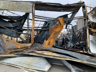 Bucha, kyiv, Ukraine - 01.04.2022: War in Ukraine. Shopping center destroyed by russian military forces in the city of Bucha