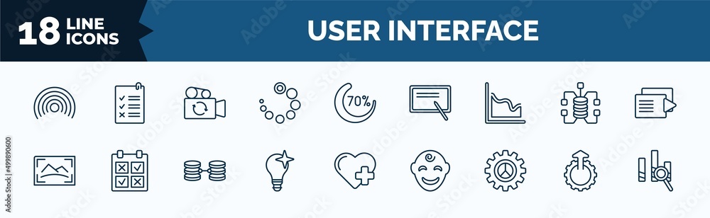 Aufkleber set of user interface web icons in outline style. thin line icons such as wi-fi, loading process, mu