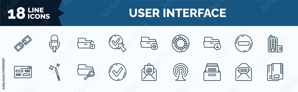Aufkleber set of user interface web icons in outline style. thin line icons such as link button, check box wit
