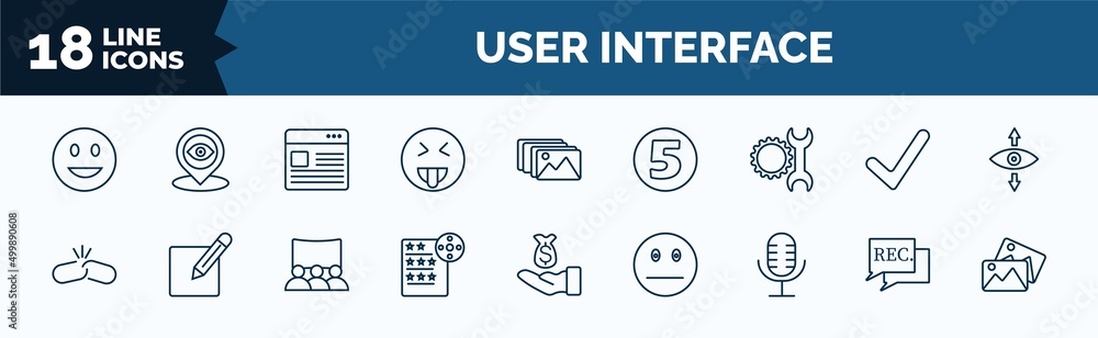 Poster set of user interface web icons in outline style. thin line icons such as smiling smile, insolent, w