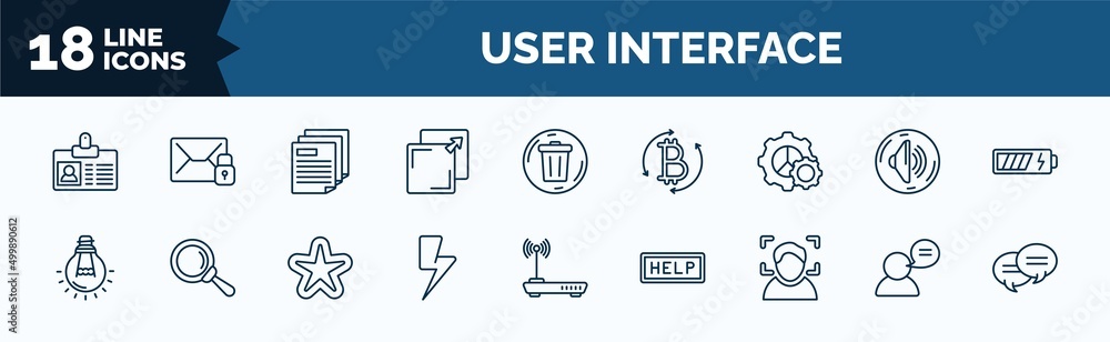 Poster set of user interface web icons in outline style. thin line icons such as personal credentials, new 