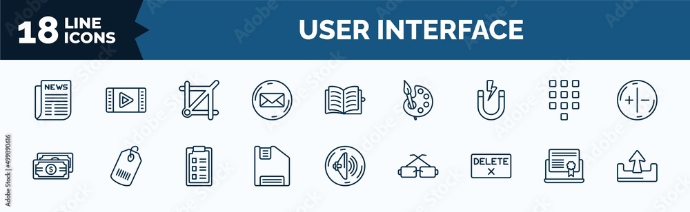 Aufkleber set of user interface web icons in outline style. thin line icons such as folded newspaper, email en