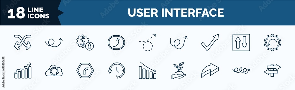 Poster set of user interface web icons in outline style. thin line icons such as move content, spinning lef