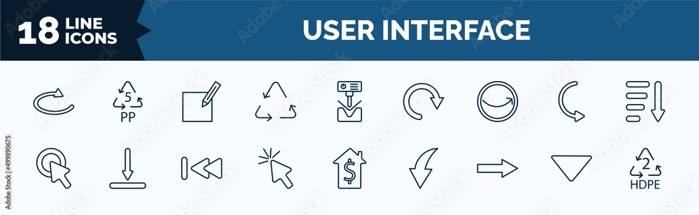 Poster set of user interface web icons in outline style. thin line icons such as loop arrow, recycable, rou