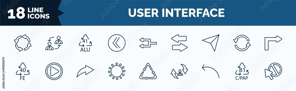 Poster set of user interface web icons in outline style. thin line icons such as circular arrow, double arr