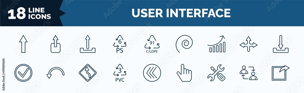 Aufkleber set of user interface web icons in outline style. thin line icons such as pointing up arrow, 6 ps, a