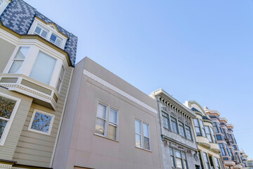 Residences in San Francisco, California in a low angle view against the clear sky