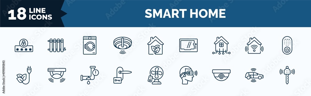 Aufkleber set of smart home web icons in outline style. thin line icons such as security code, fire alarm, aut