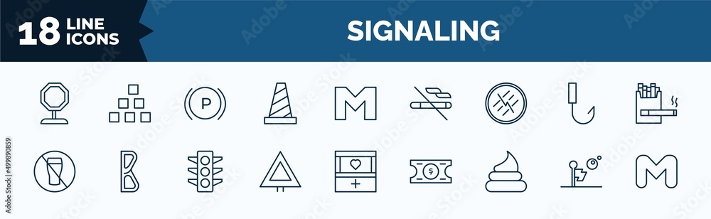 Aufkleber set of signaling web icons in outline style. thin line icons such as pit stop, traffic cones, road c
