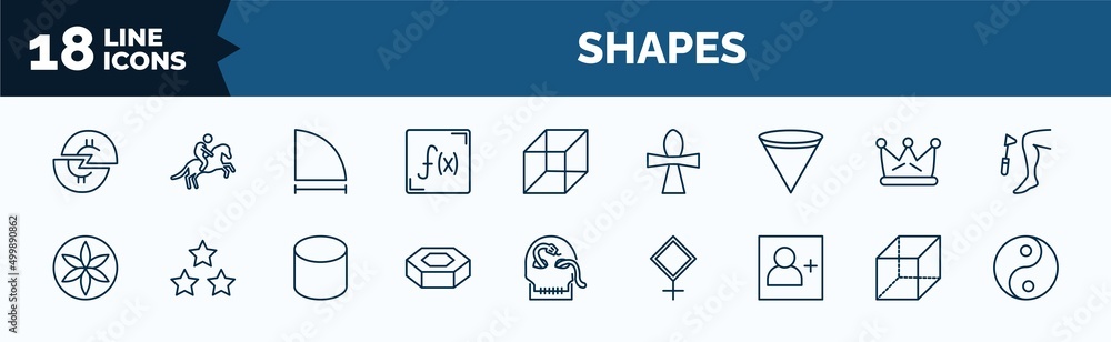 Poster set of shapes web icons in outline style. thin line icons such as halving, function, inverted cone, 