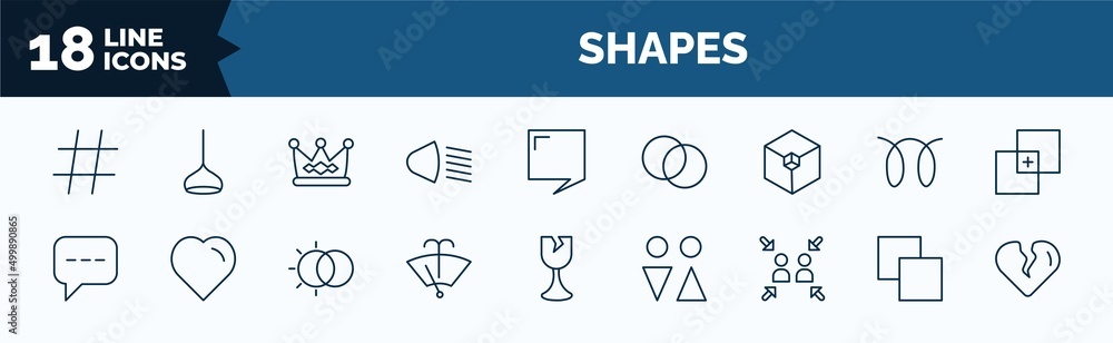 Aufkleber set of shapes web icons in outline style. thin line icons such as hash key, low beam, framework, ova