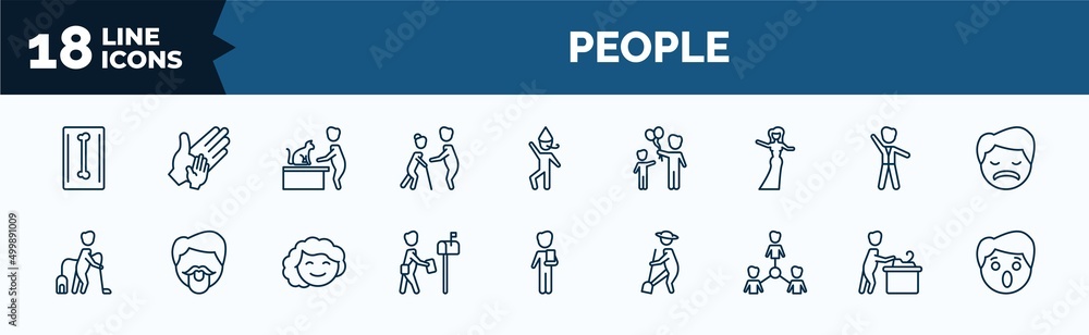 Poster set of people web icons in outline style. thin line icons such as radiologist working, help the elde