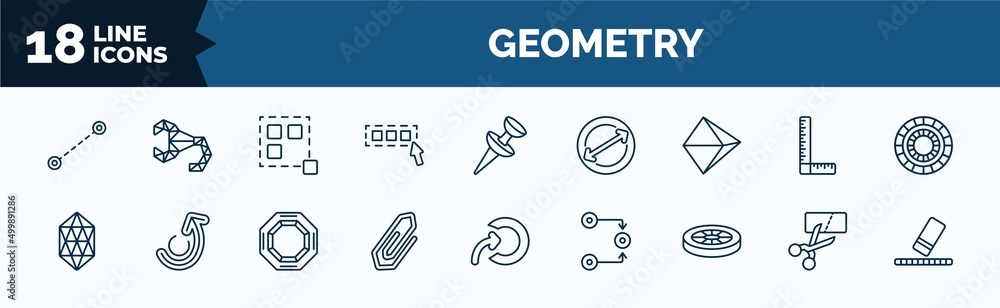 Poster set of geometry web icons in outline style. thin line icons such as lengthen, select all, octahedron