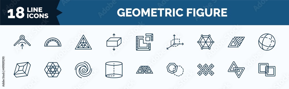 Poster set of geometric figure web icons in outline style. thin line icons such as edit corner, flatten, st