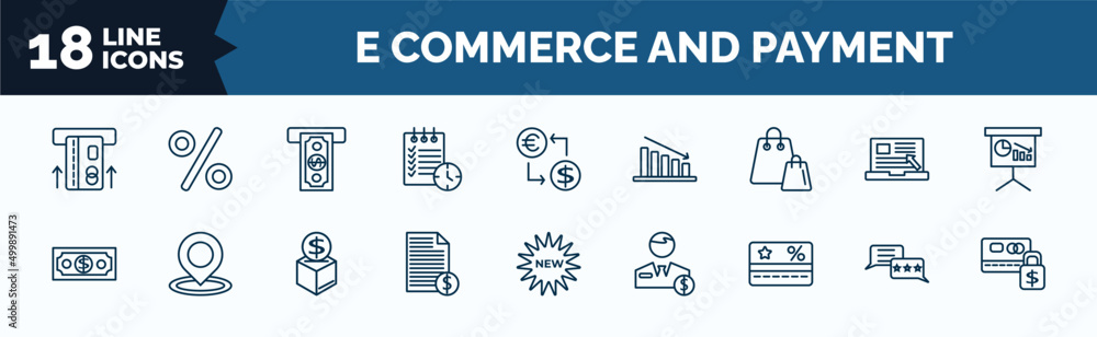 Poster set of e commerce and payment web icons in outline style. thin line icons such as insert card, waiti