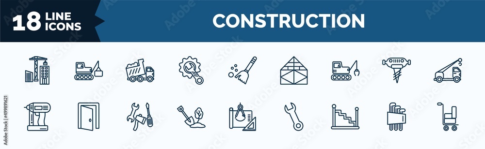 Aufkleber set of construction web icons in outline style. thin line icons such as constructions, wrench and ge