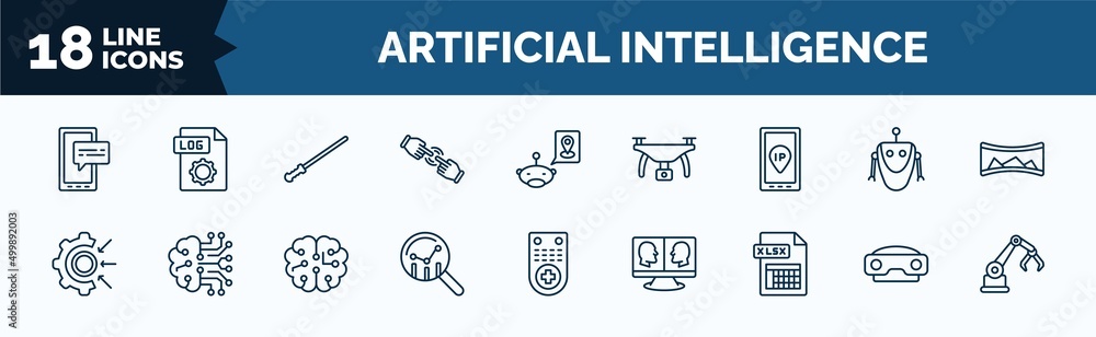 Aufkleber set of artificial intelligence web icons in outline style. thin line icons such as survey, finger co