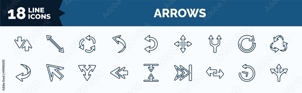 Poster set of arrows web icons in outline style. thin line icons such as sort, curved arrow, splitting arro