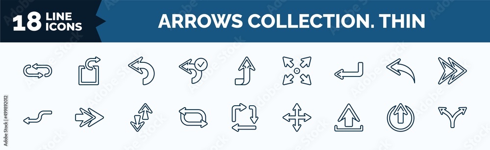 Poster set of arrows collection. thin web icons in outline style. thin line icons such as loop arrows, conf