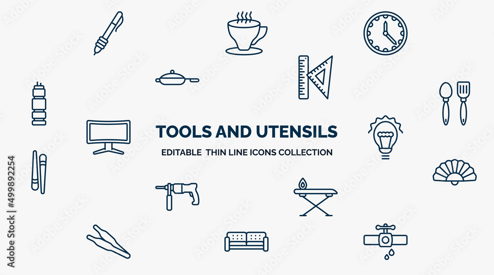 Aufkleber concept of tools and utensils web icons in outline style. thin line icons such as writing tools, clo