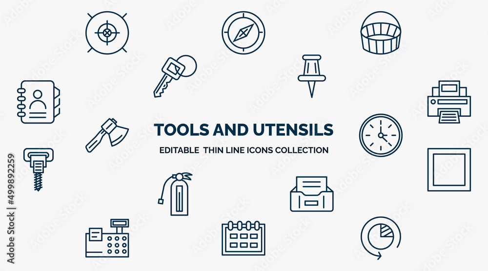 Aufkleber concept of tools and utensils web icons in outline style. thin line icons such as target circles, em