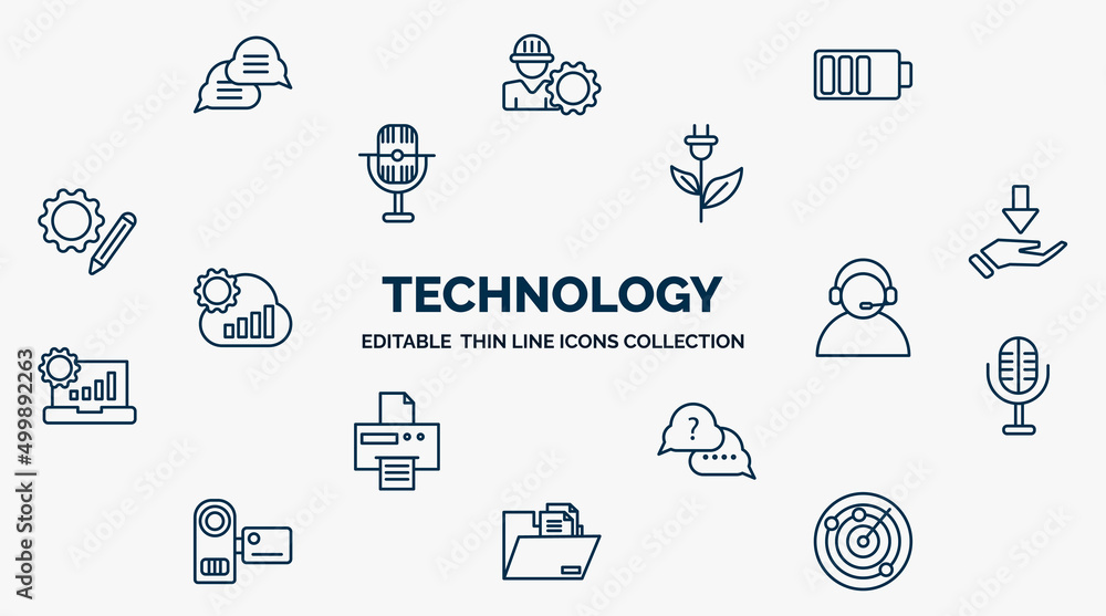 Aufkleber concept of technology web icons in outline style. thin line icons such as interaction, baterry, ecol