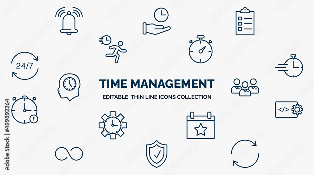 Poster concept of time management web icons in outline style. thin line icons such as reminder, tasks, time