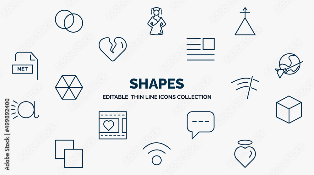 Aufkleber concept of shapes web icons in outline style. thin line icons such as circles, phosphorus, paragraph