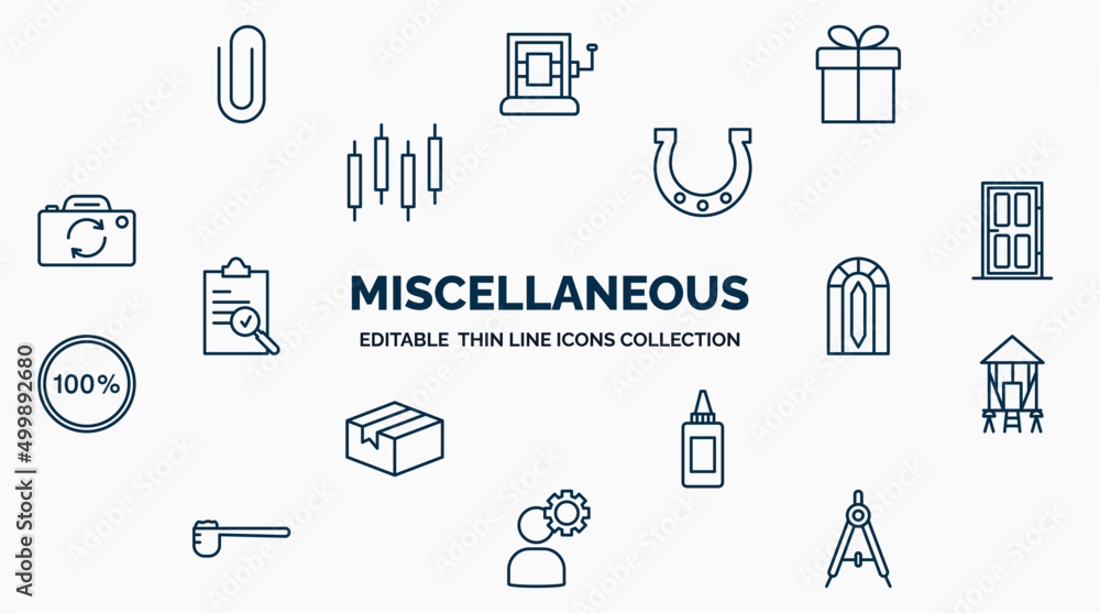 Poster concept of miscellaneous web icons in outline style. thin line icons such as paperclip attachment, w