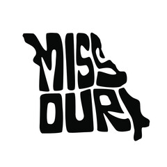 Missouri map typography. Missouri state map typography. Missouri lettering.