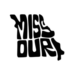 Missouri map typography. Missouri state map typography. Missouri lettering.